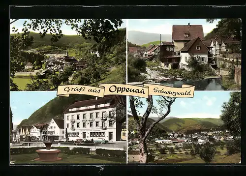 AK Oppenau /Schwarzwald, Volksbank und Brunnen, Ortspartie, Teilansicht