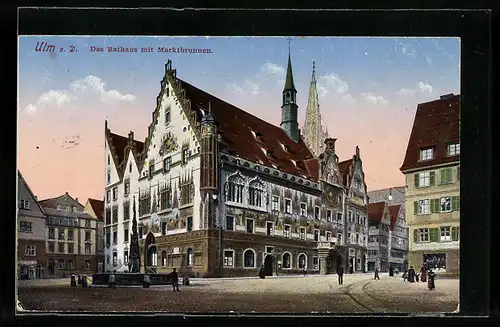 AK Ulm, Das Rathaus mit Marktbrunnen