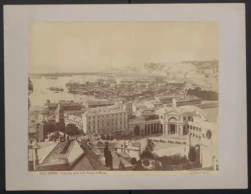 Fotografie Brogi, Ansicht Genova / Genua, Panorama preso dalla Scuola di Marina, Bahnhof Strade Ferrate