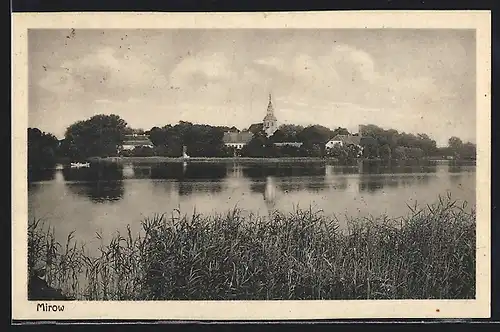 AK Mirow, Uferanlagen, Blick zum Kirchturm