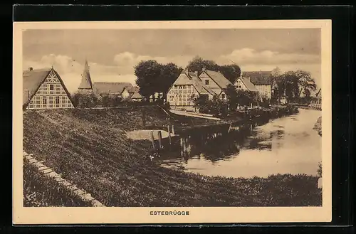 AK Estebrügge, Uferpartie mit Fachwerkhäusern