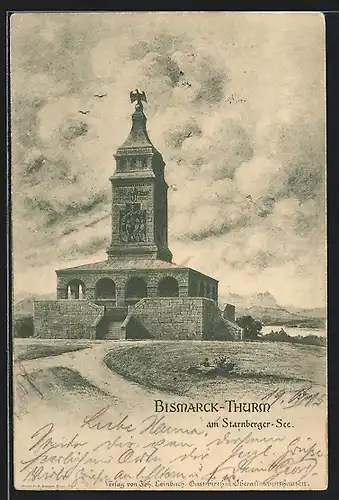 Künstler-AK Assenhausen, Bismarck-Turm am Starnberger See