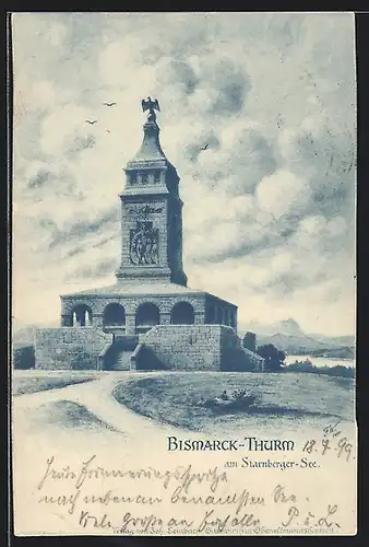 Künstler-AK Assenhausen, Bismarck-Turm am Starnberger See