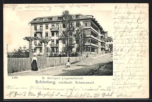 AK Schömberg, Dr.Herlingers Lungenheilanstalt von der Strasse aus