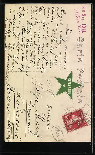Künstler-AK sign. Jean Robert: F. Durieux überreicht Schülern ein Zertifikat, Dir. de la Lernejo, Esperanto