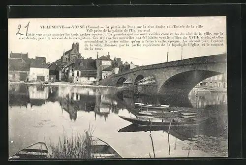 AK Villeneuve-sur-Yonne, La partie du Pont sur la rive droite et l`Entrée de la ville