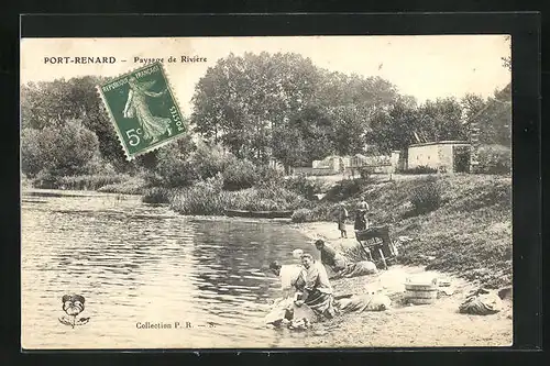 AK Port-Renard, Paysage de Rivière, Waschfrauen