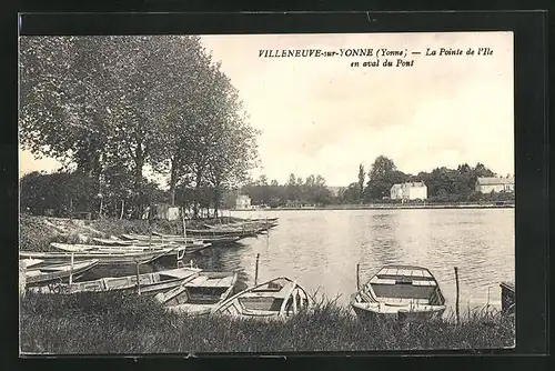 AK Villeneuve-sur-Yonne, La Pointe de l`Ile en aval du Pont