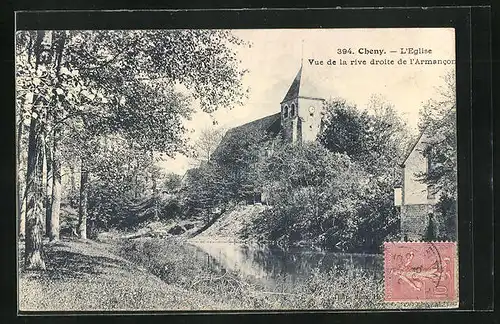 AK Cheny, L`Eglise, Vue de la rive droite de l`Armancon