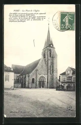 AK Pont-sur-Yonne, La Place de l`Église, Ansicht der Kirche