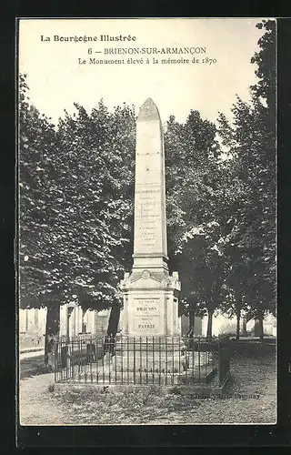 AK Brienon-sur-Armancon, Le Monument élevé à la mémoire de 1870