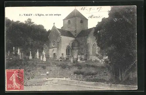 AK Talcy, L`Eglise, un coin antique, Kirche