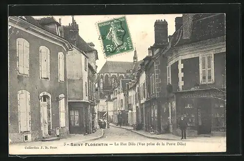 AK Saint-Florentin, La Rue Dilo, Blick in die Strasse