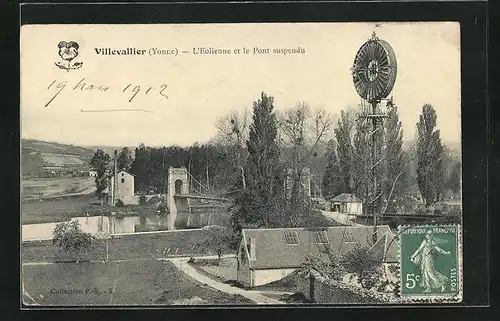 AK Villevallier, L`Eolienne et le Pont suspendu, Windrad