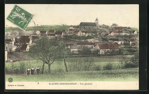 AK Saint-Aubin-Chateauneuf, Vue générale, Teilansicht mit Kirche