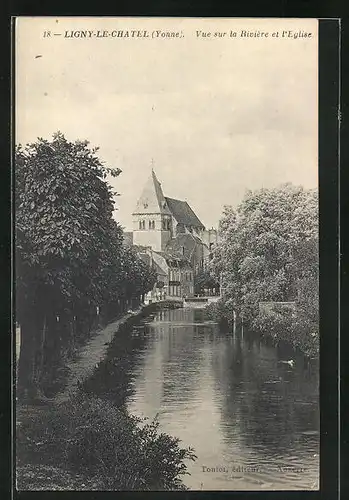 AK Ligny-le-Chatel, Vue dur la Riviere et l`Eglise