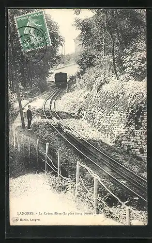 AK Langres, La Crémaillère, Bergbahn auf der Abfahrt