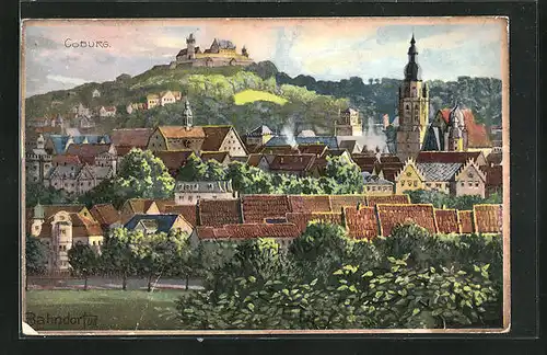 Künstler-AK H. Bahndorf: Coburg, Panoramablick auf die Stadt