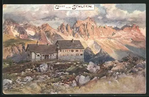 Künstler-AK Edward Theodore Compton: Berghütte am Schlern
