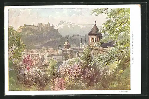 Künstler-AK Edward Theodore Compton: Salzburg, Frühlingspanorama vom Kapuzinerberg