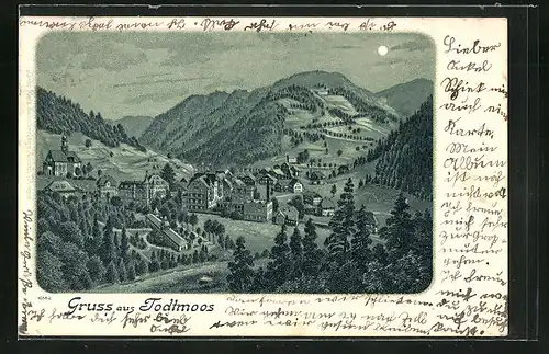 Mondschein-Lithographie Todtmoos, Panoramablick auf das Dorf