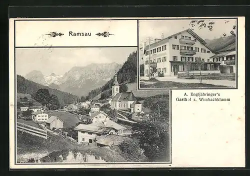 AK Ramsau, A. Engljähringers Gasthof zur Wimbachklamm, Ortsansicht