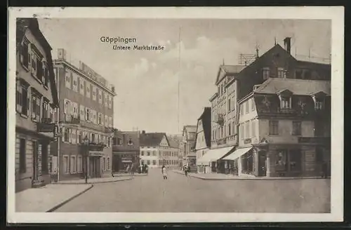 AK Göppingen, Untere Marktstrasse mit Apostel-Hotel