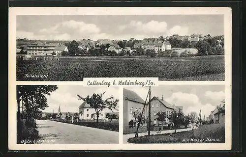AK Callenberg / Sa., Strassenpartie mit Blick zur Kirche, Häuser am Kaiser-Damm