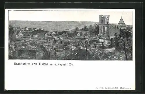 AK Ilsfeld, Brandkatastrophe 1904, Blick auf die niedergebrannte Ortschaft