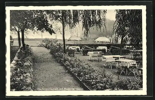 AK Werne-Langern, Café-Restaurant zur schönen Aussicht, Gartenwirtschaft mit Rosengarten