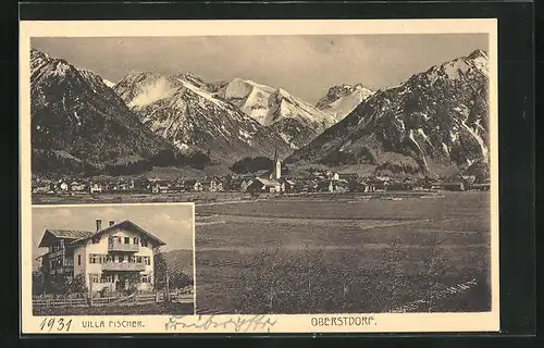 AK Oberstdorf, Villa Fischer, Ortsansicht