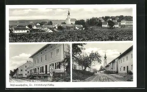 AK Altfraunhofen, Gemischtwaren Rieder, Dorfstrasse und Panorama