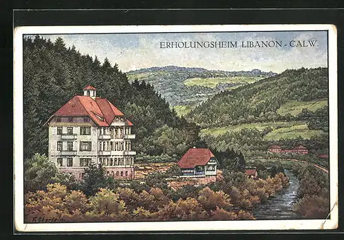 Künstler-AK F. Eberlein: Calw, Erholungsheim Libanon