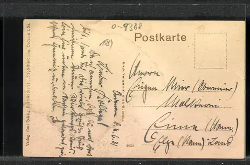 AK Oederan, Poststrasse mit Post