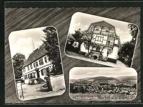 AK Fränkisch-Crumbach, Gasthaus Hof Schleierbach, Schloss & Panorama vom Hügel gesehen