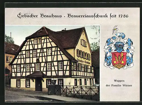 AK Erbach, Brauhaus & Wappen der Fam. Wörner