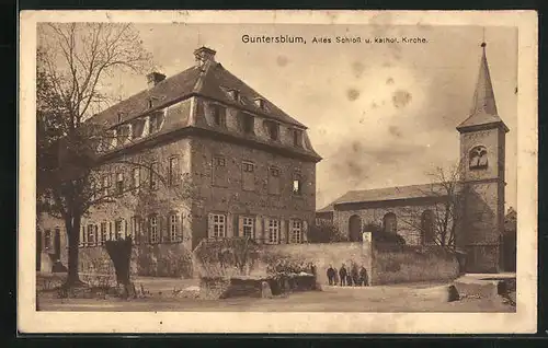 AK Guntersblum, Altes Schloss u. kathol. Kirche