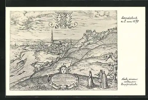 AK Landshut a. I., Panorama um 1570