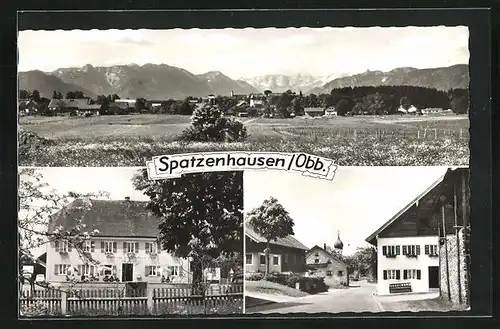 AK Spatzenhausen / Obb., Gasthaus, Ortspanorama
