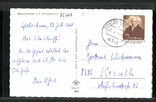 AK Spatzenhausen / Obb., Gasthaus, Ortspanorama