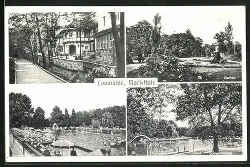 AK Marl Hüls, Gasthaus Loemühle, Partie im Schwimmbad