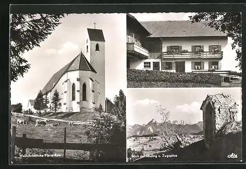 AK Maria Rain / Allgäu, Fremdenheim Haug, Wallfahrtskirche Maria Rein, Ortspanorama