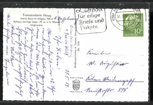 AK Maria Rain / Allgäu, Fremdenheim Haug, Wallfahrtskirche Maria Rein, Ortspanorama