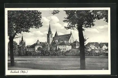 AK Ansbach / Mfr., Blick auf Kirche und Umgebung