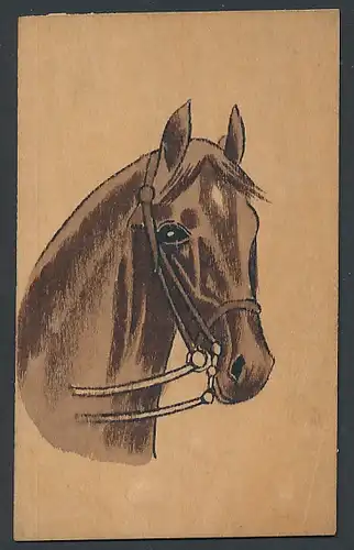 Holz-AK Braunes Pferd mit Zaumzeug
