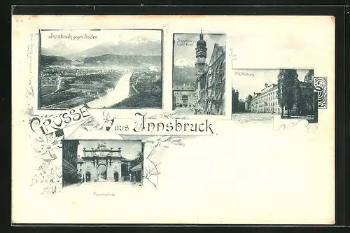 AK Innsbruck, Stadturm, Blick gegen Süden und Triumphpforte