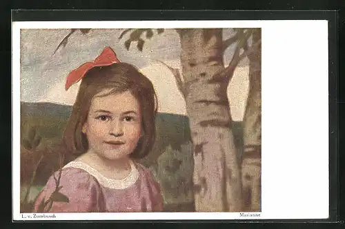 Künstler-AK Ludwig von Zumbusch: Marianne, kleines Mädchen mit roter Schleife im Haar