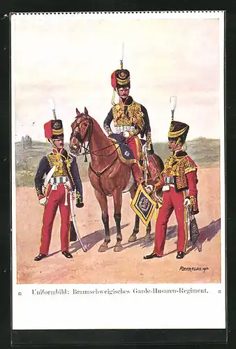 Künstler-AK sign. A. Beyer-Pegau: Uniformbild, Braunschweigisches Garde-Husaren-Regiment