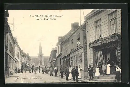AK Ailly-sur-Noye, La Rue Saint-Martin, Strassenpartie