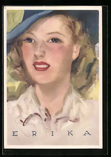 Künstler-AK Kurt Heiligenstaedt: Erika, lächelnde blonde Frau mit Hut, Art Deco